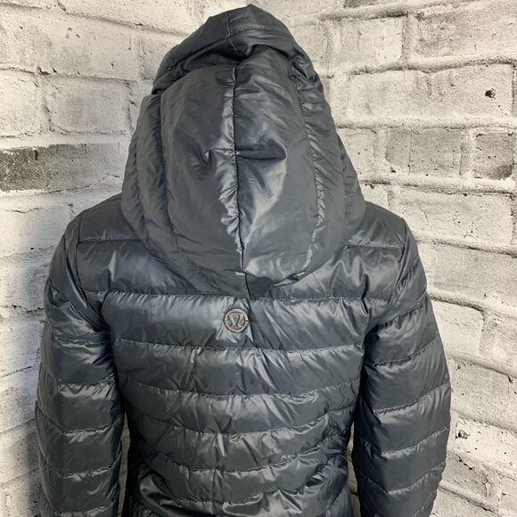 Lululemon Down Puffer Coat Liner 4 Black Hooded Athleisure Long Jacket - Picture 8 of 16